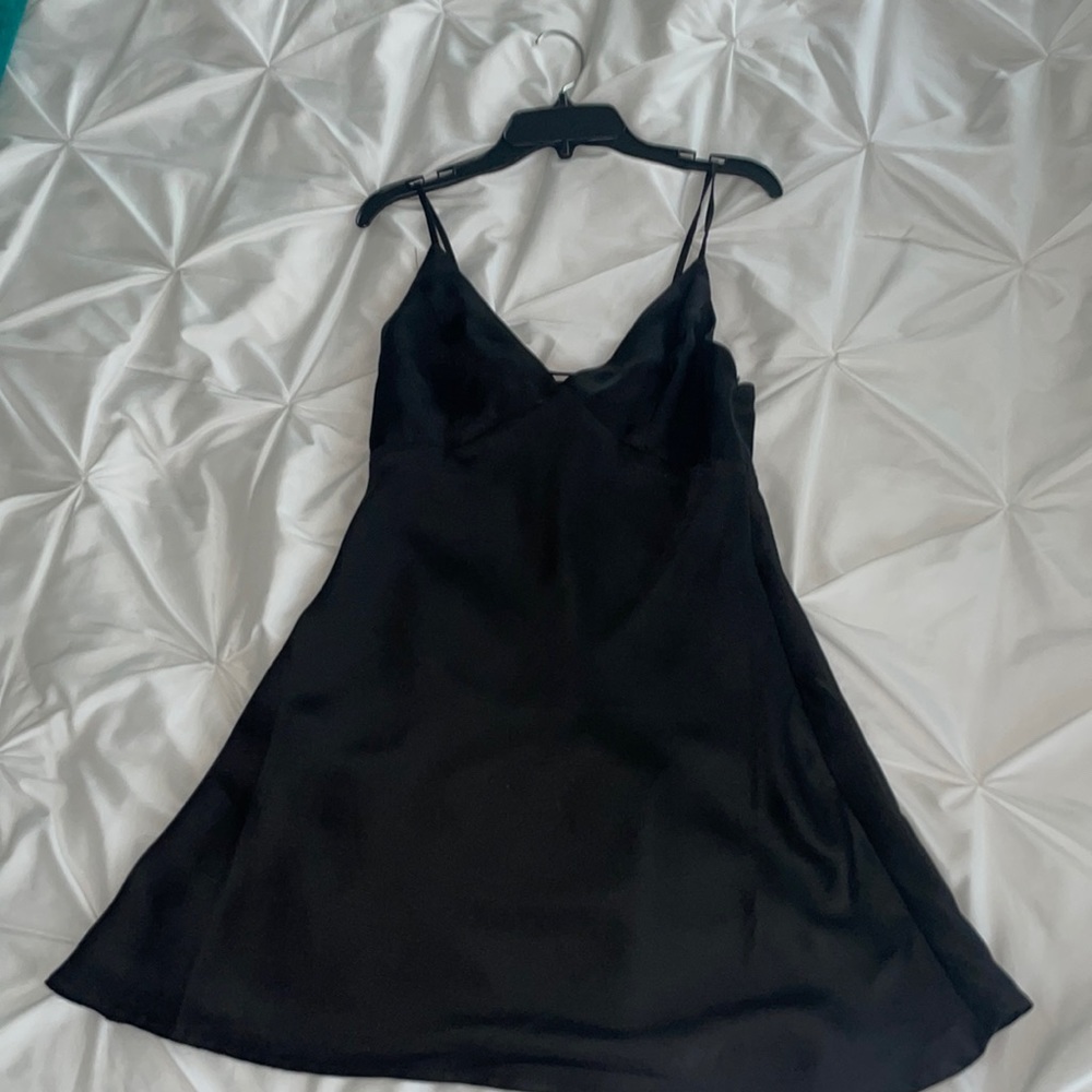 Black Tie Back Satin Knee Length Dress